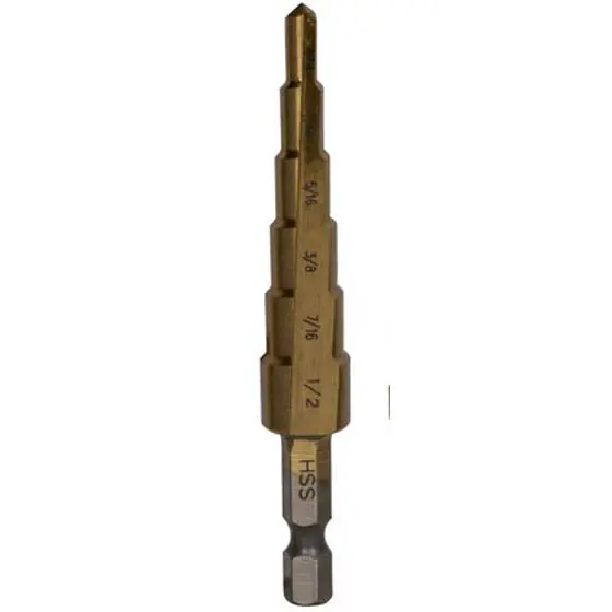 Tnhe-1153 - Step Drill Bit 3/16-1/2In Hss With Titanium Coating 1