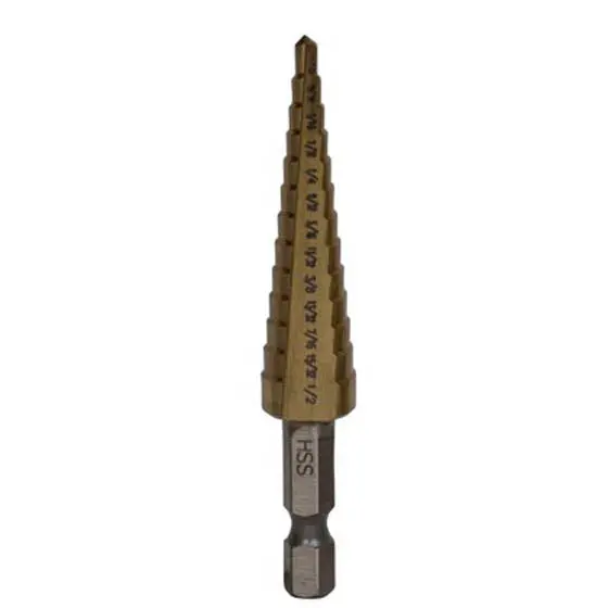 Tnhe-1203 - Step Drill Bit 5/32-1/2In Hss With Titanium Coating 1