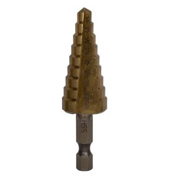Tnhe-1423 - Step Drill Bit 1/4-3/4In Hss With Titanium Coating 1