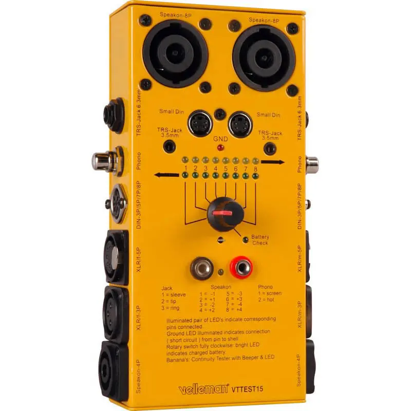 Vttest15 - Cable Tester For Audio Cable Xlr Phono Rca Banana Speakon. 1