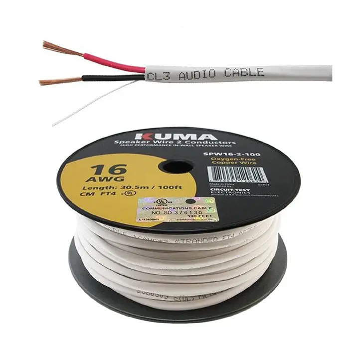Spw16-2-100 - Speaker Wire In-Wall 16Awg 2C 100Ft Ft4 Wht 1