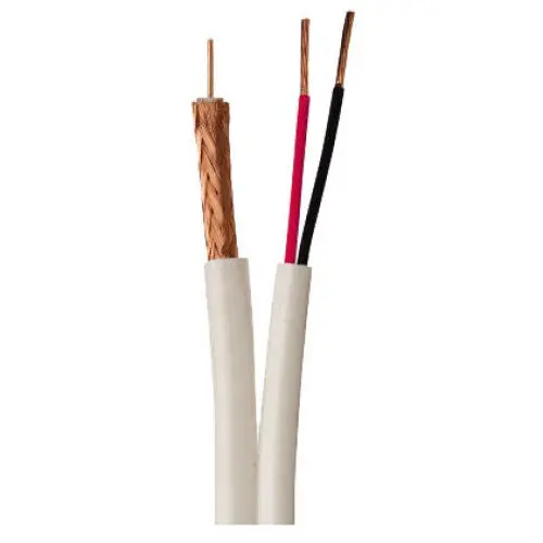 H59+182M-Wht-500 - Siamese Cable Rg59 18Awg/2C 500F Wht With 95% Alum Braid+2C 18Awg 1