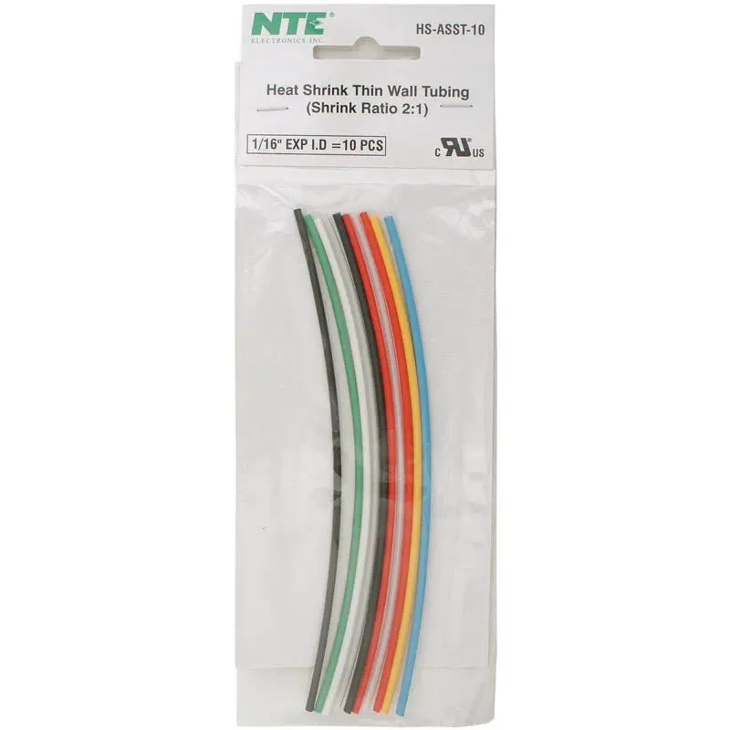 Hs-Asst-10 - Tubing Hst 1/16In X 6In Assorted Colors 10Pcs/Pack Shrink 2:1 1