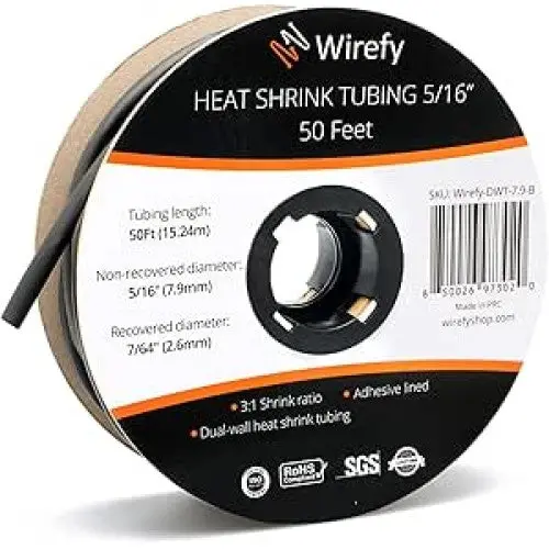 Wirefy-Dwt-7.9-B - Tubing Hst 5/16Inx50ft Dw Blk 3:1 Reel W/Adhesive 1