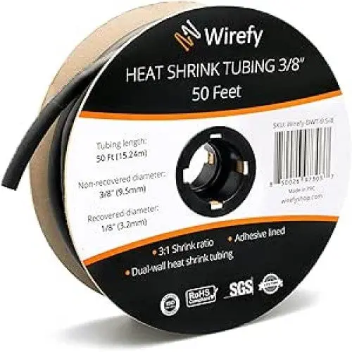 Wirefy-Dwt-9.5-B - Tubing Hst 3/8Inx50ft Dw Blk 3:1 Roll W/Adhesive 1