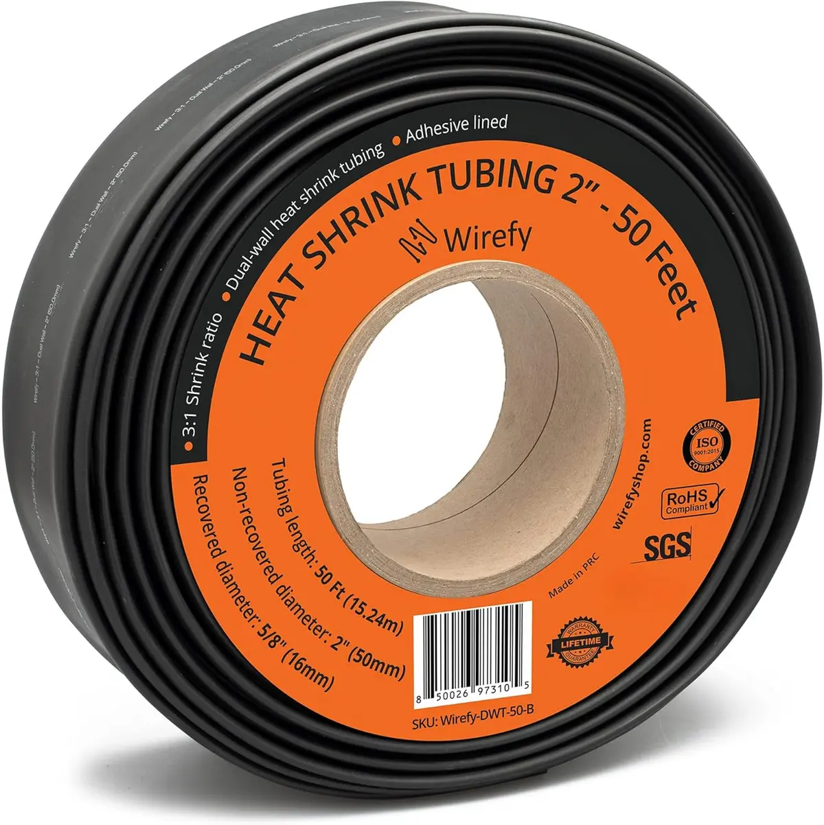 Wirefy-Dwt-50-B - Tubing Hst 2Inx50ft Dw Blk 3:1 Roll W/Adhesive 1