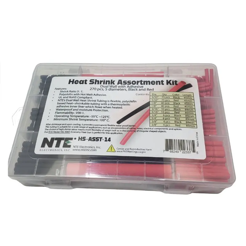 Hs-Asst-14 - Tubing Hst Dw Blk/Red Assorted Sizes 270Pcs/Pack Shrink 3:1 1