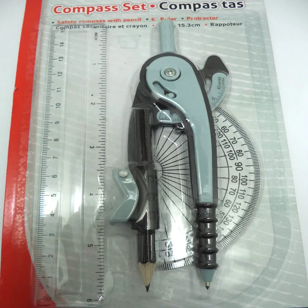 30736 - Compass And Ruler Set 3Pcs Compass With Pencil  Protractor 1