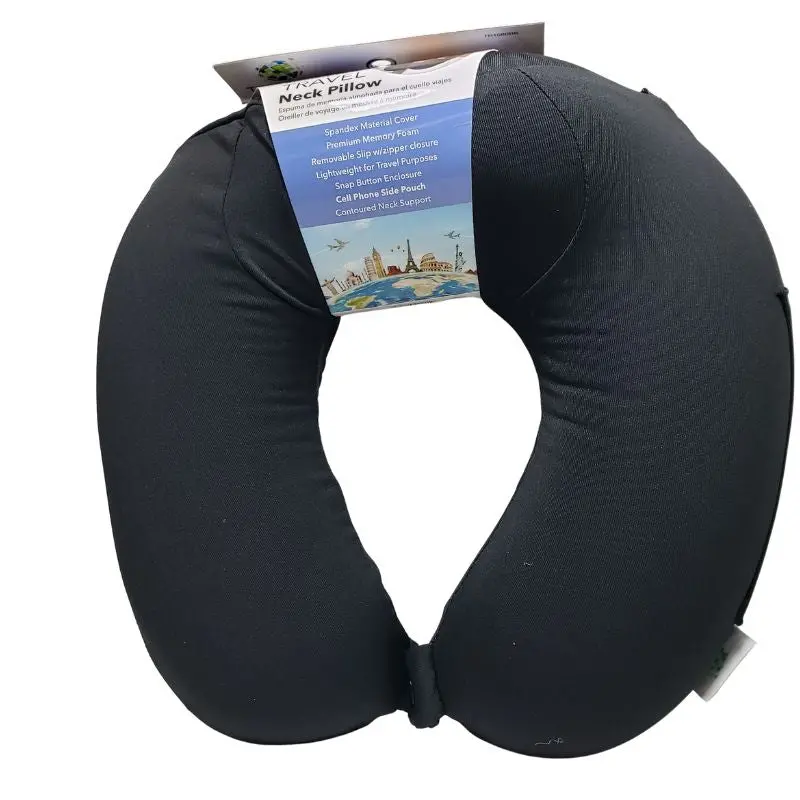 Tr1080bk - Travel Pillow Memory Foam Black Removable Slip W/Zipper Closure 1