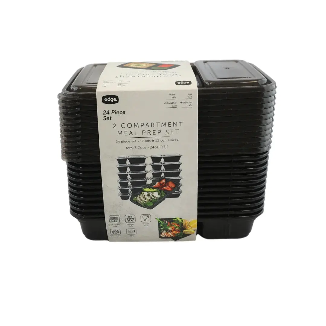 E10348-Bk - Food Container 2 Compartment Disposable Microwave Safe Blk (12 Pcs/Pkg) 1