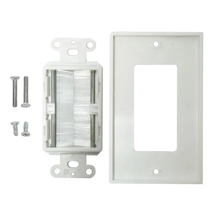 Wp-Dpb-Wh - Wall Plate For Bulk Cable Single Gang Decora White Brush Style 2