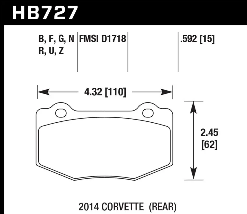 Hawk 2014 Chevrolet Corvette Hps Rear Brake Pads 1