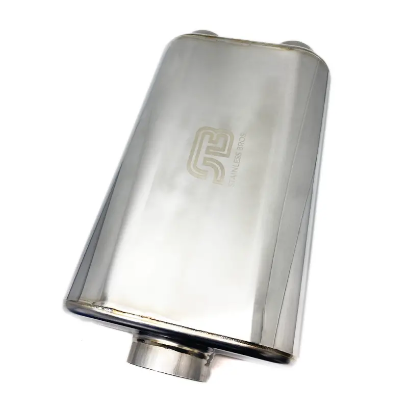 Stainless Bros 3" Oval Muffler – 17" Overall Length, Ss304 Matte Finish, Center-In/Center-Out Flow 1