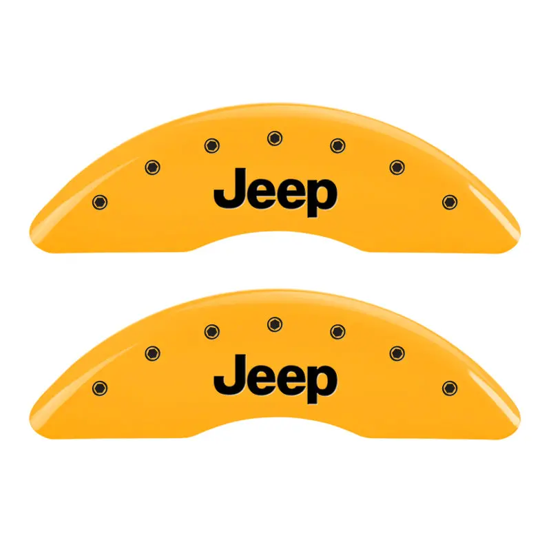 Mgp 4-Piston Caliper Covers – Engraved Front & Rear Jeep Logo, Yellow Finish With Black Contrast 1
