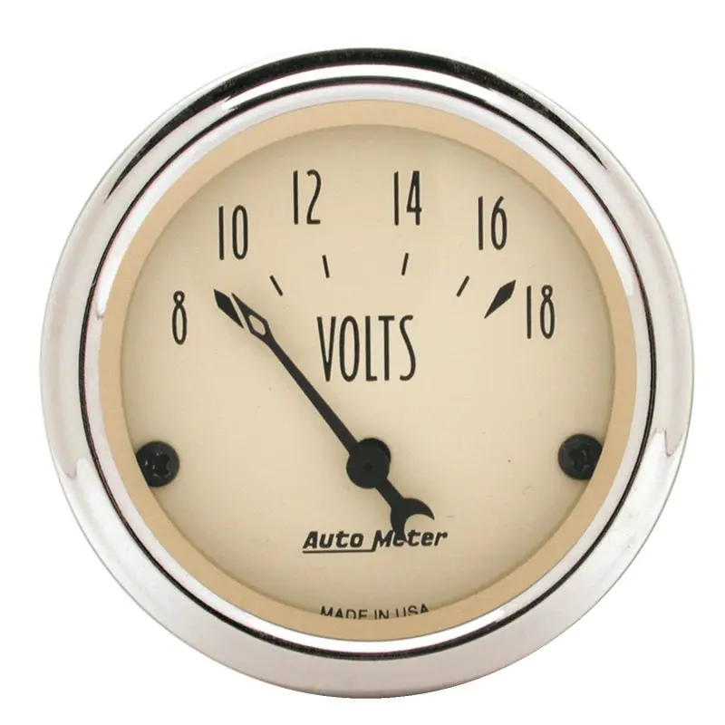Autometer 2-1/16 Inch Electric Voltmeter 18V Antique Beige Gauge 1
