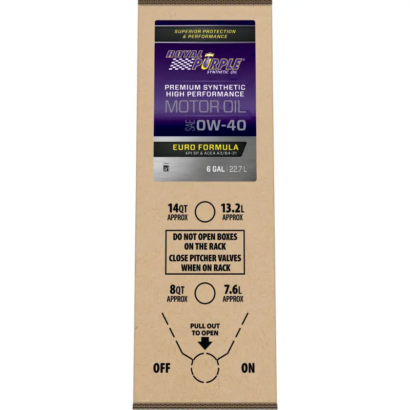 Royal Purple Premium Synthetic High Performance Euro Formula 0W-40 Motor Oil - 6 Gallon Bag-In-Box 1