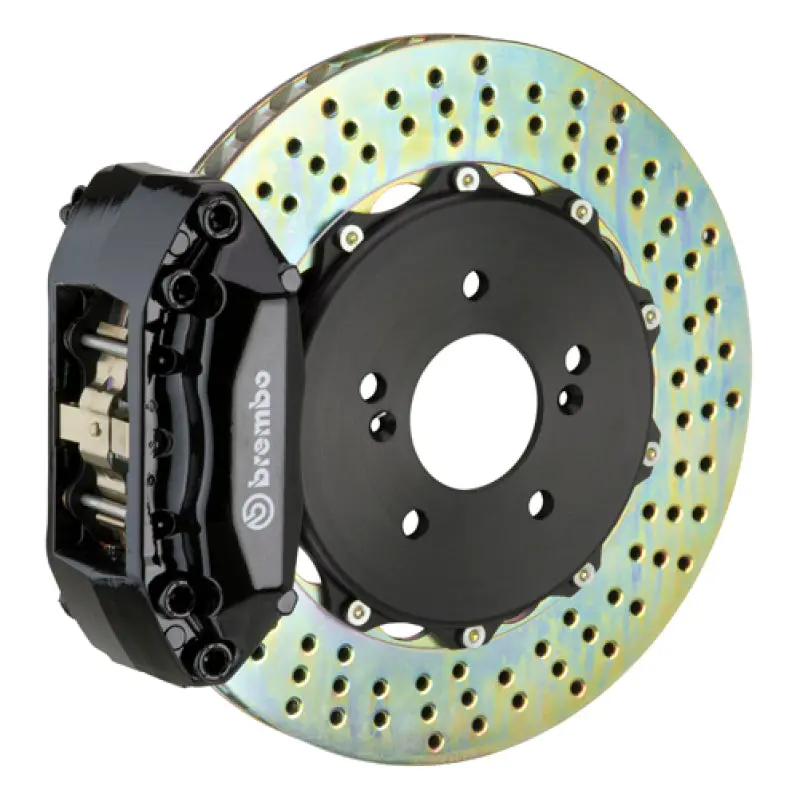 Brembo 90-01 Integra Front Gt Bbk 4 Piston Cast 2Pc 328X28 2Pc Rotor Drilled-Black 1
